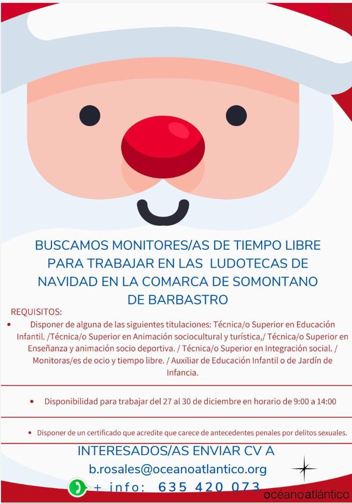 Imagen Se buscan monitores de tiempo libre para Navidad