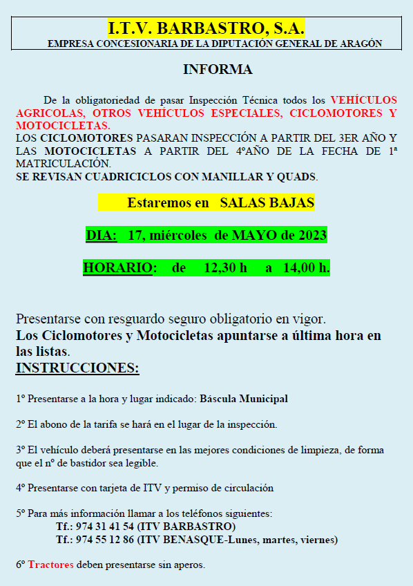 Imagen ITV para vehículos agrícolas en Salas Bajas