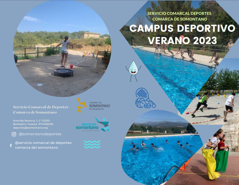 Imagen: Folleto con el programa de actividades del campus deportivo para el verano 2023 organizadas por la Comarca de Somontano.