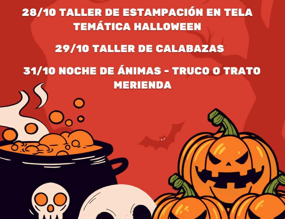 Imagen: Cartel de Halloween con el programa de actos de Salas bajas para los días 28, 29 y 31.