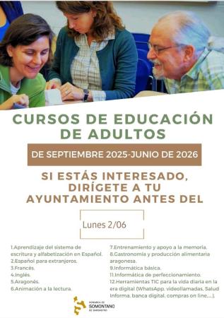 Abierto el plazo para el próximo Curso de Adultos 2025/2026