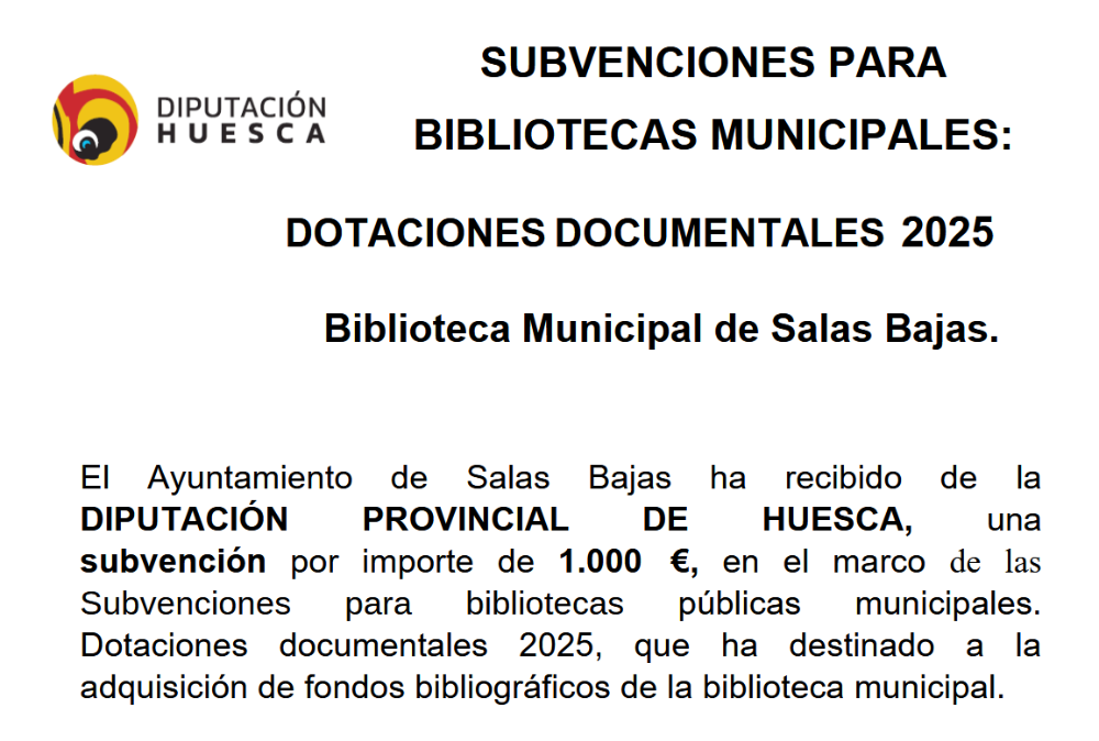 Imagen Salas Bajas recibe 1000€ para la adquisición de libros para la biblioteca